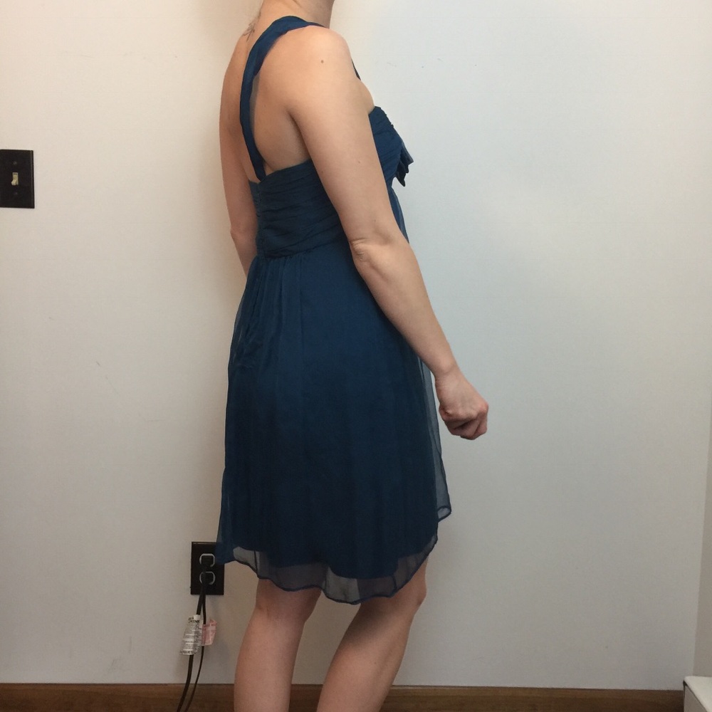 Amsale Blue Teal Silk One Shoulder Dress - Picture 3 of 8
